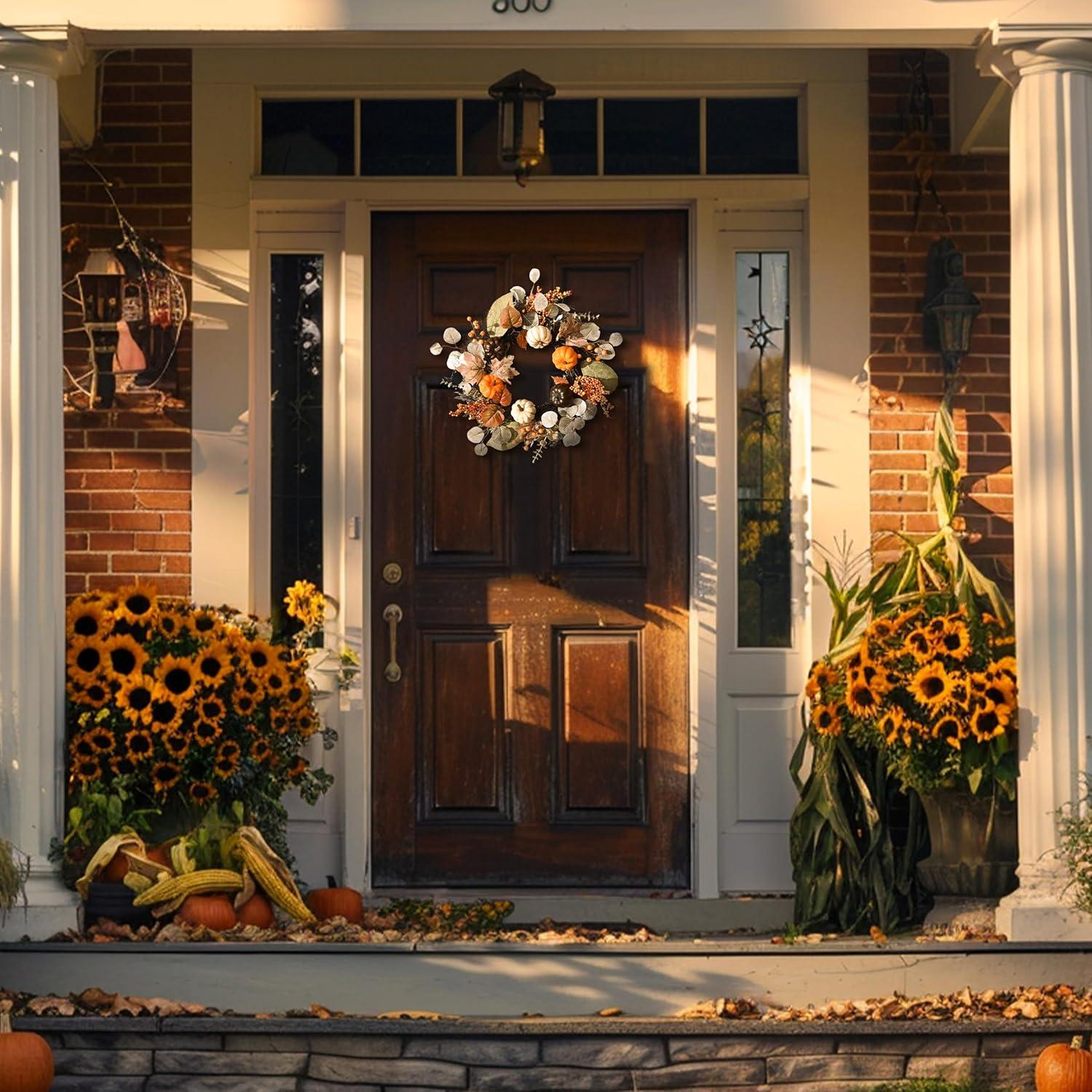 Herbstkranz 45cm Türkranz Kürbis Ahornblatt Violett Thanksgiving Halloween