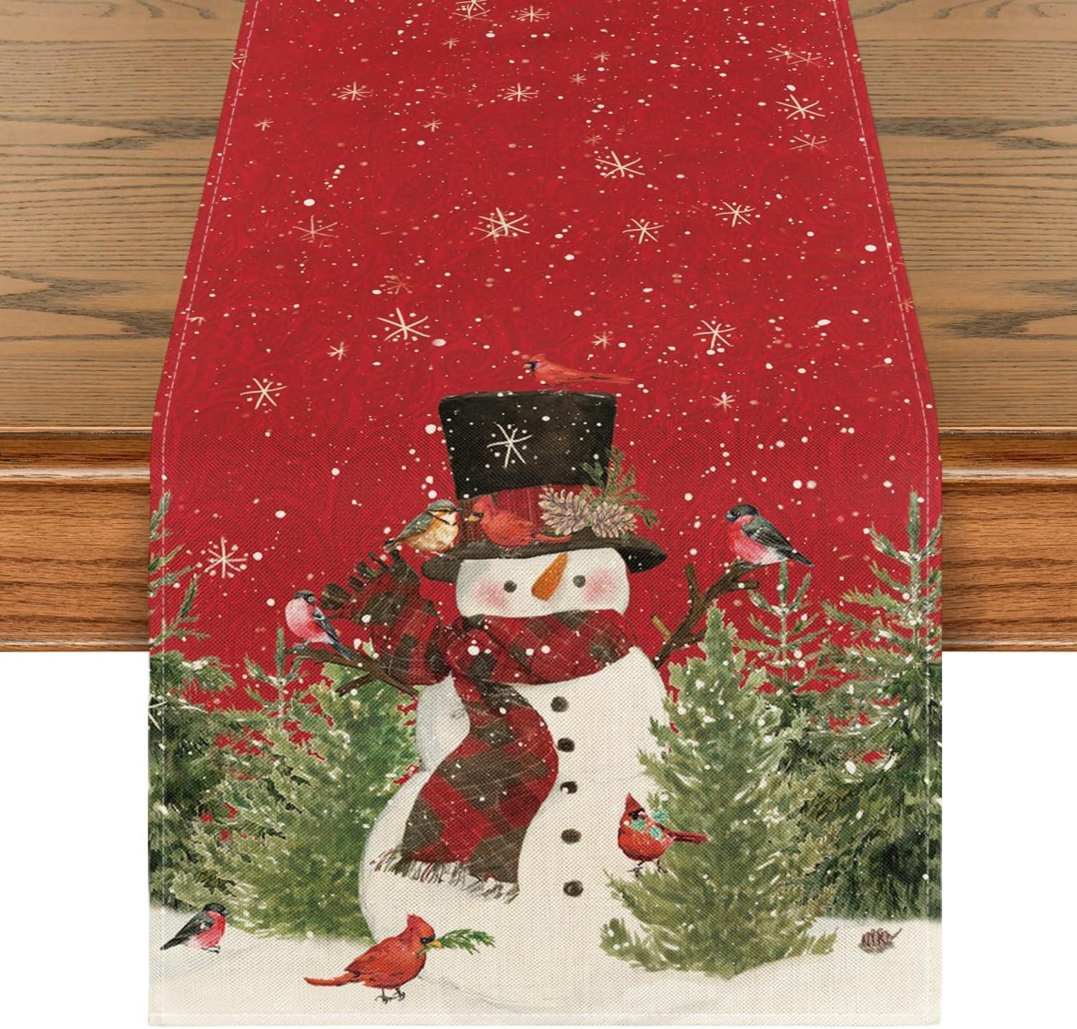 Artoid Mode Weihnachts Tischläufer Schneemann Vögel Winter Party Dekor