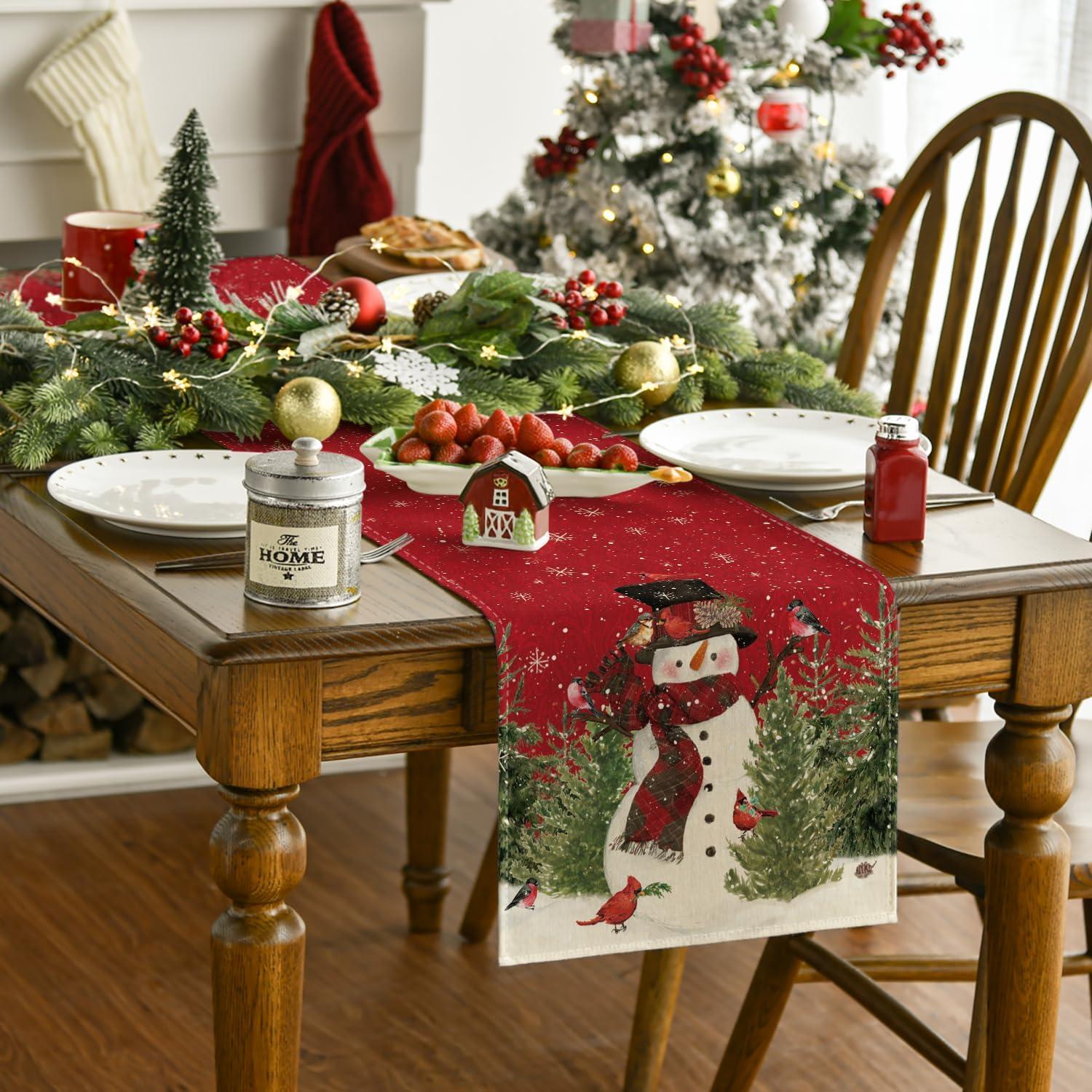 Artoid Mode Weihnachten Schneemann Vögel Tischläufer 40x180