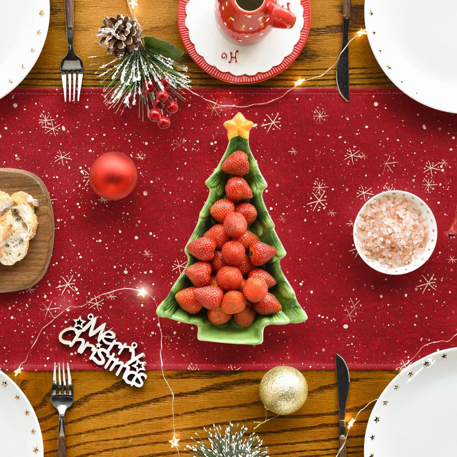 Artoid Mode Weihnachten Tischläufer Schneemann Vögel Winter Dekor 40x180 cm Rot