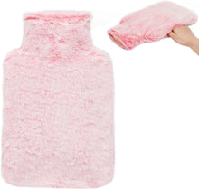 Flauschige Wärmflasche mit Kängurutasche, 2L Füllmenge, Rosa