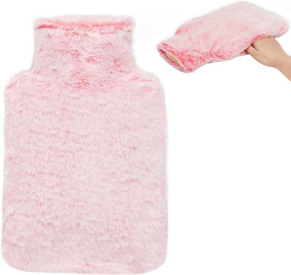 Flauschige Wärmflasche mit Kängurutasche, 2L Füllmenge, Rosa