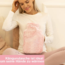 Wärmflasche mit Kängurutasche und Bezug, 2L Groß Rosa