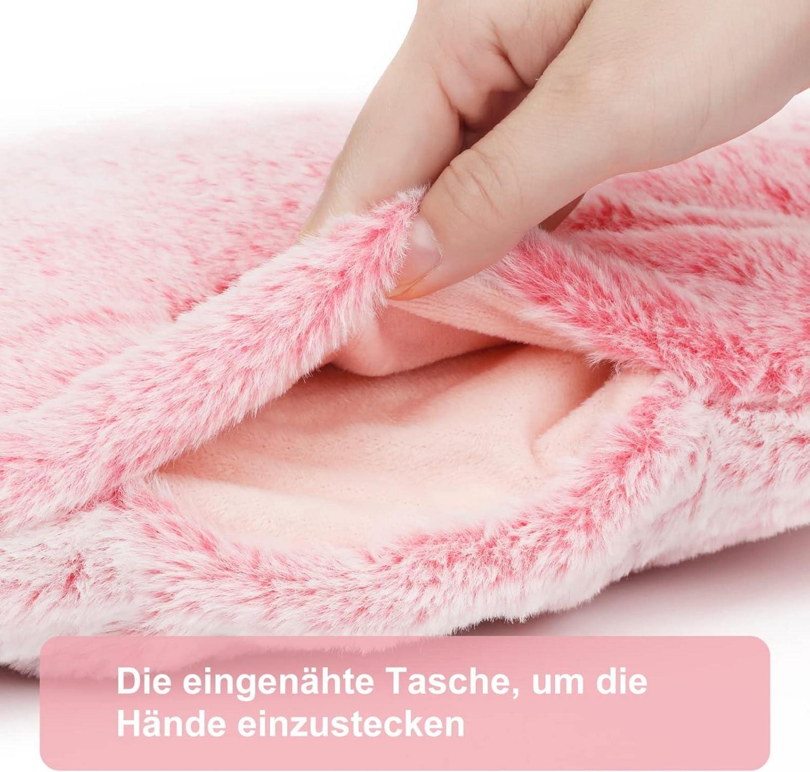 Flauschige Wärmflasche mit Kängurutasche, 2L Füllmenge, Rosa