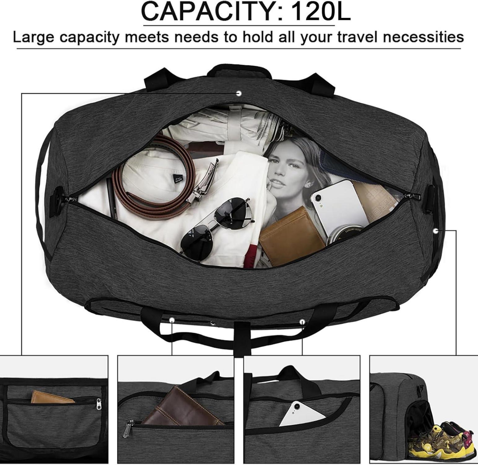 NEWHEY Große Faltbare Reisetasche 120L Sporttasche Schwarz