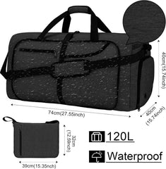 Newhey Faltbare Reisetasche 120L Schwarz mit Schuhfach
