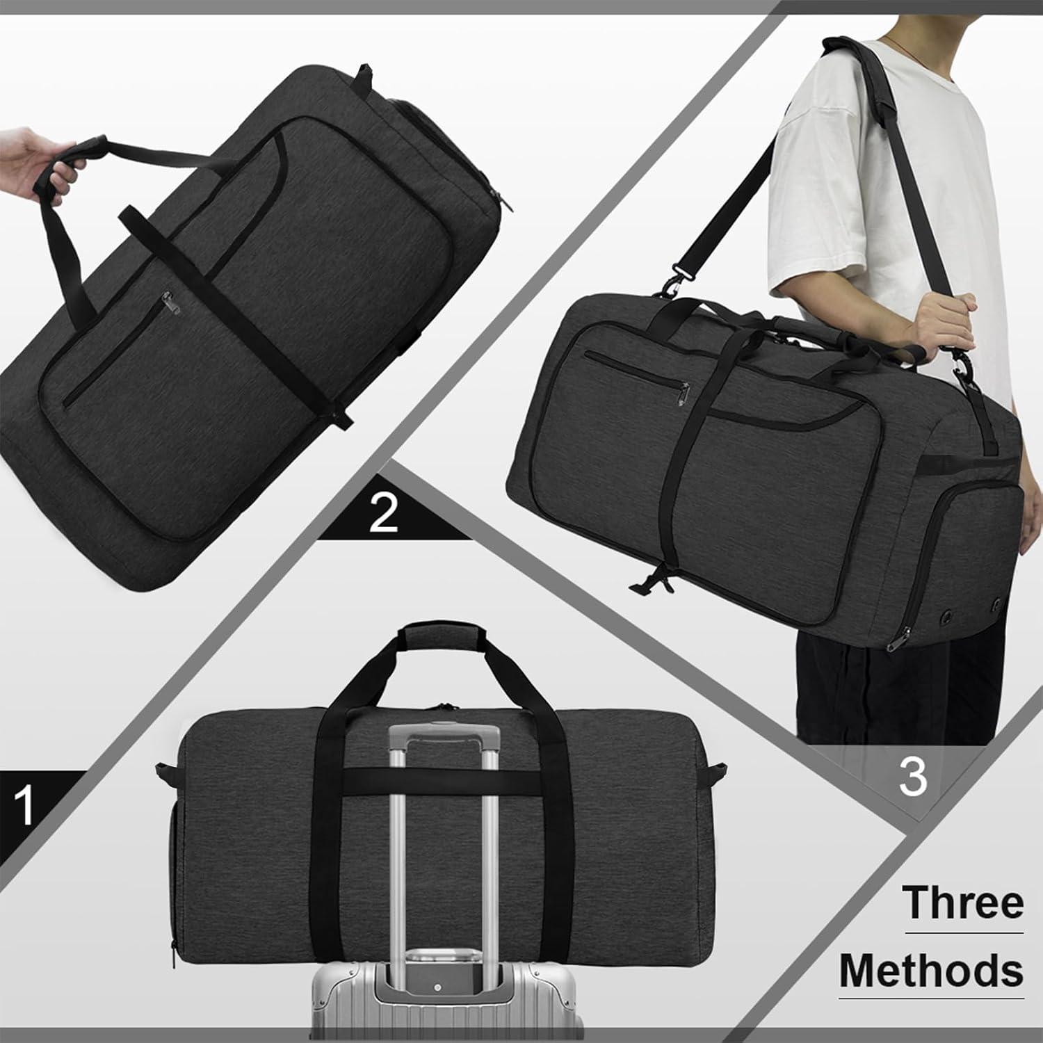 Große Faltbare Reisetasche 120L für Herren Damen Schwarz