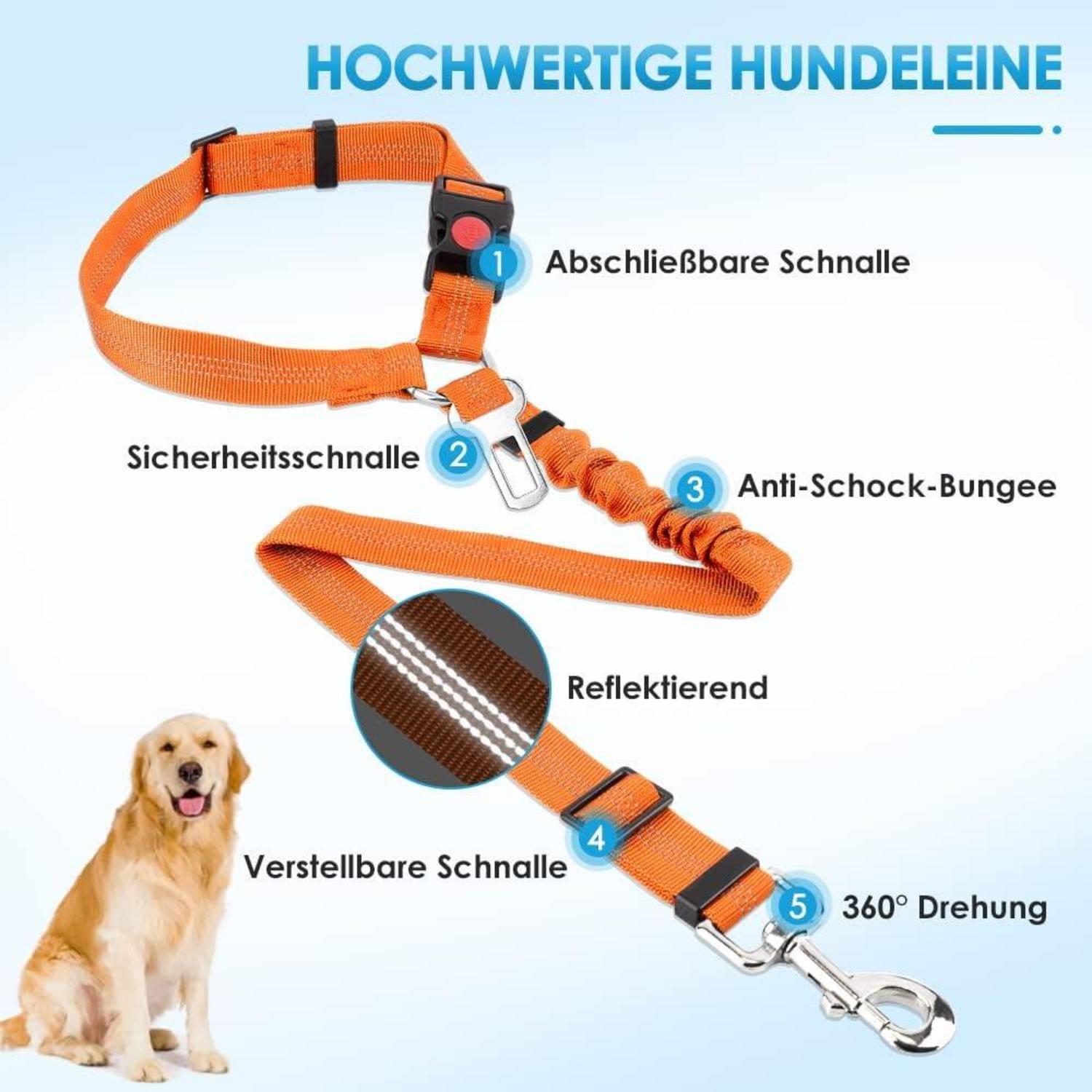 SlowTon Hundegurt Auto Kopfstützen-Rückhalte Sicherheitsgurt B.Orange 2Pcs