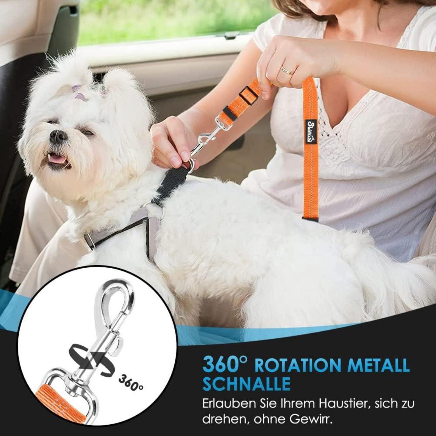 SlowTon Hundegurt Auto 2-in-1 Kopfstützen-Rückhalte Anschnallgurt Orange 2Stk