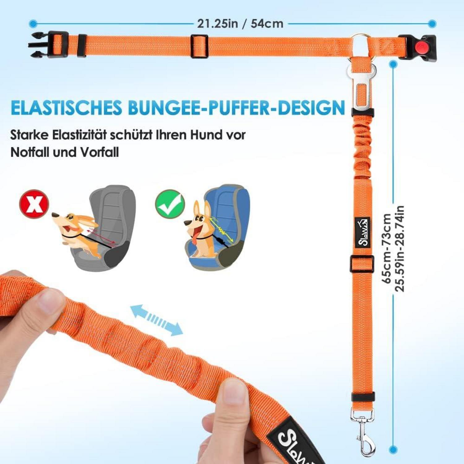 SlowTon Hundegurt Auto 2-in-1 Kopfstützen-Rückhalte Anschnallgurt Orange 2Stk