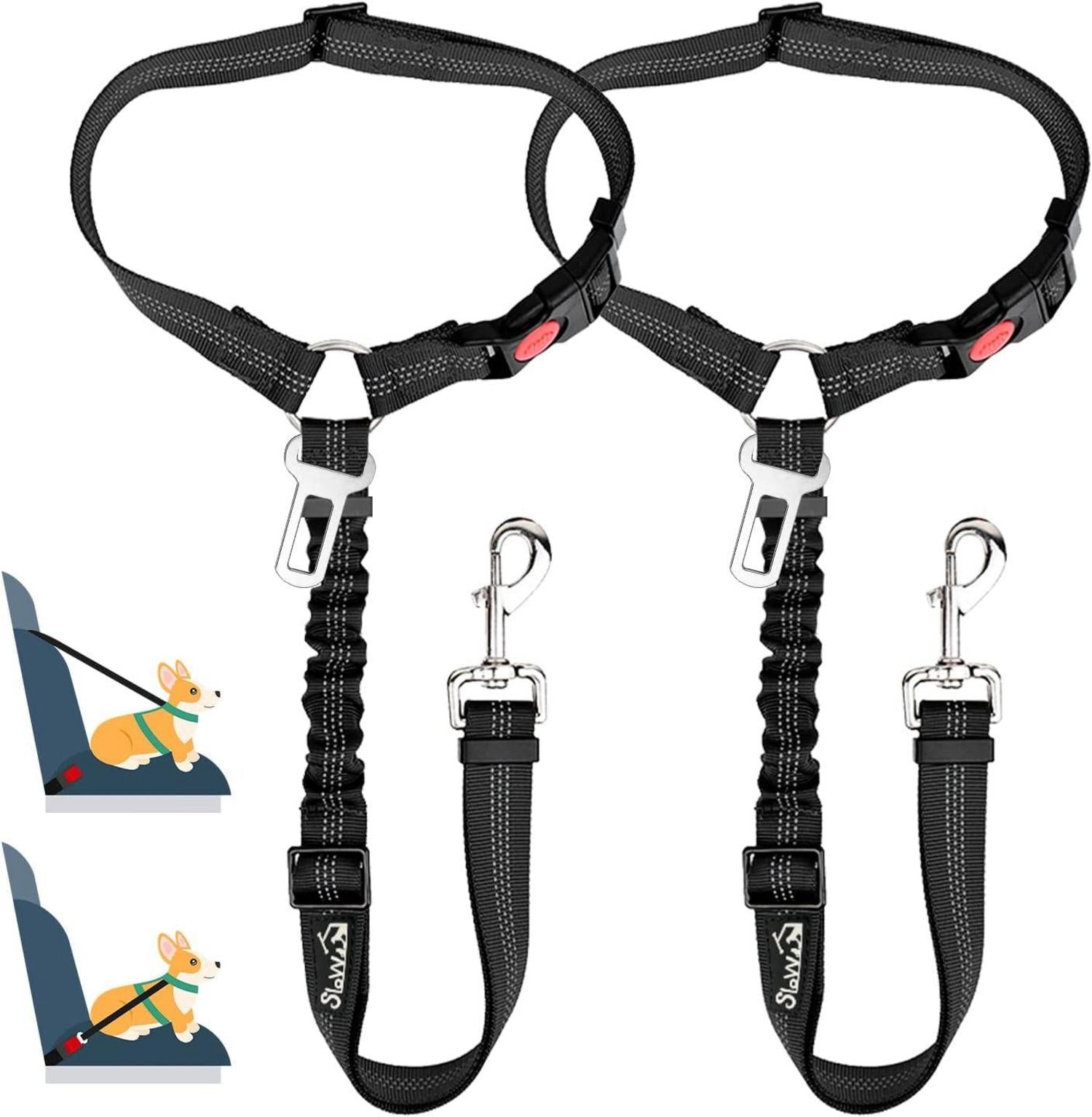 SlowTon Hundegurt Auto 2-in-1 Anschnallgurt Schwarz