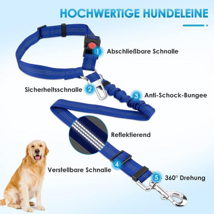 SlowTon Hundegurt Auto 2-in-1 Kopfstützen-Rückhalte Anschnallgurt Universalschnalle Gummiband Hellblau 2Stk