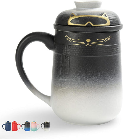 TEANAGOO Katzentasse mit Sieb und Deckel, 460 ML, Keramik-Set
