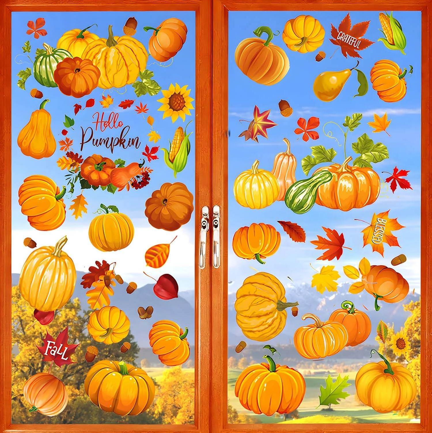 9er Set Herbstdeko Fenster Aufkleber Thanksgiving Selbstklebend