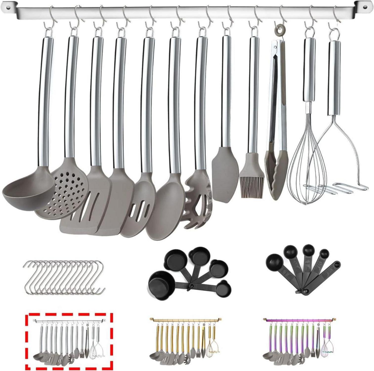 38-teiliges Silikon-Küchen-Kochgeschirr-Set mit Utensilienablage