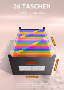 26-Taschen Akkordeonordner A-Z Bunte Register Upright Open