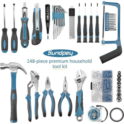 Werkzeugkoffer 148-tlg Profi Haushalts-Werkzeugset Blau