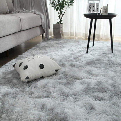 Flauschiger Teppich Rund Modern Hochflor Rutschfest Grau Weiß 200x200cm