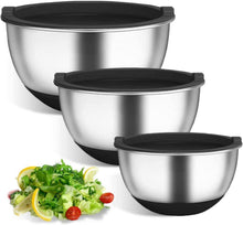 Edelstahl Salatschüssel mit Deckel 18+22+26cm Mixing Bowl