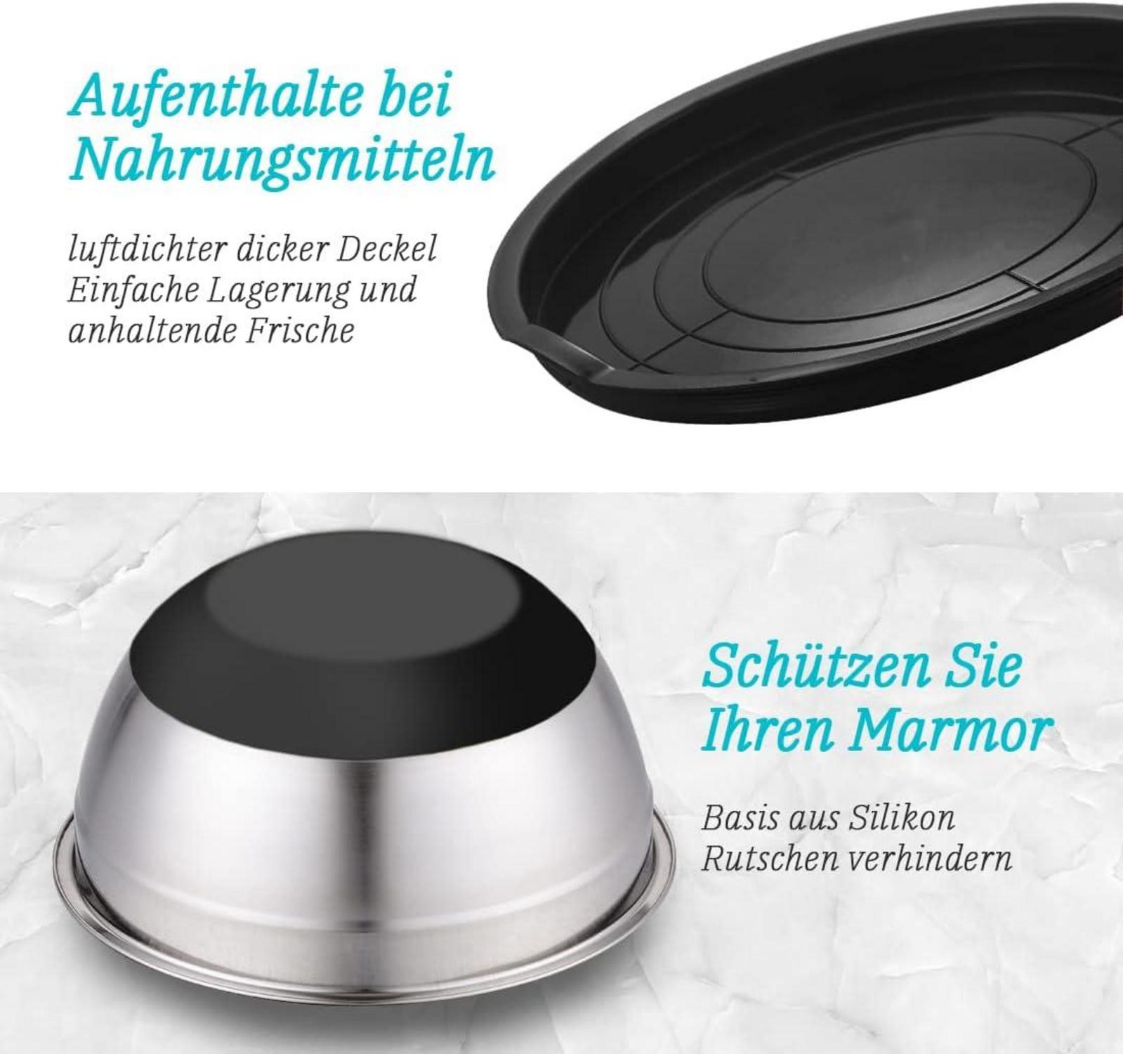 Edelstahl Salatschüssel mit Deckel 18+22+26cm Mixing Bowl