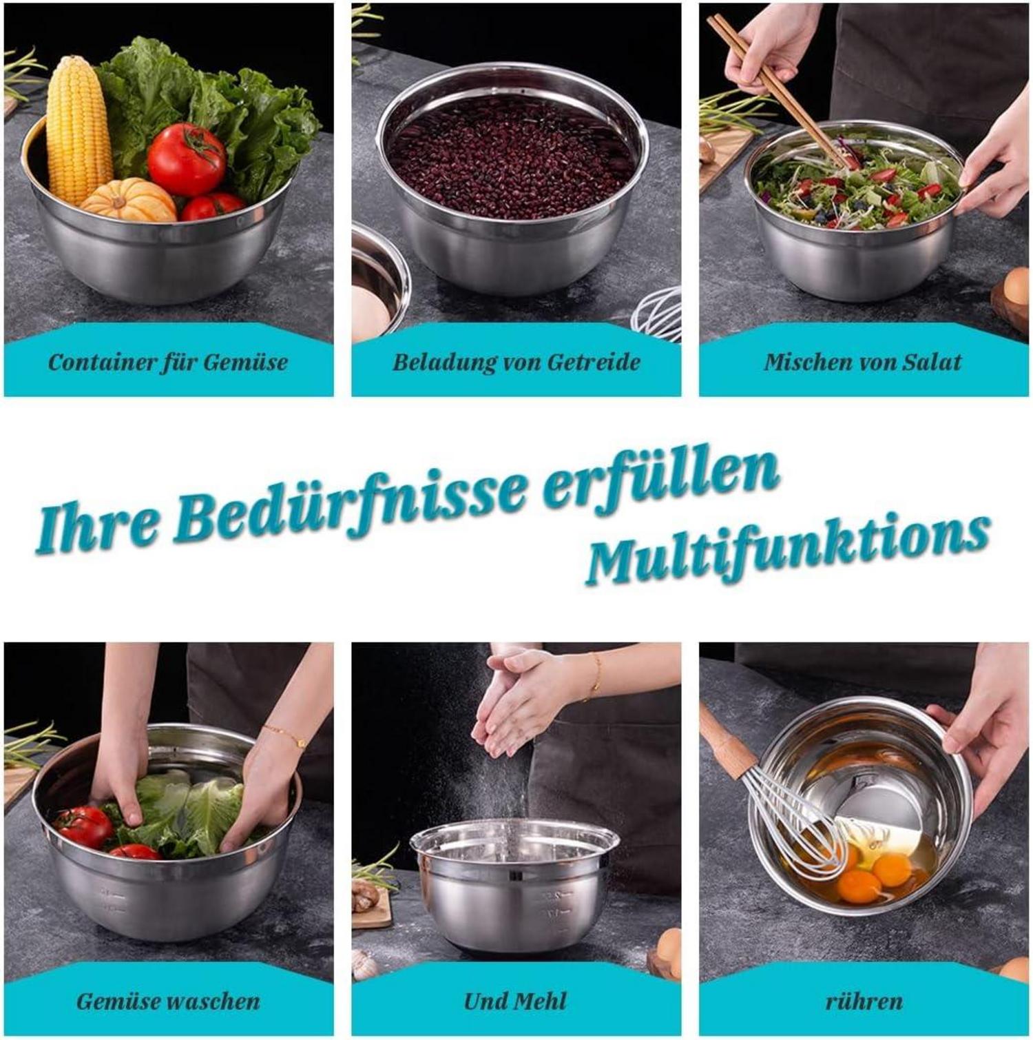 Stainless Steel Mixing Bowls Set with Airtight Lids 18 22 26cm