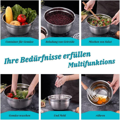 Stainless Steel Mixing Bowls Set with Airtight Lids 18 22 26cm