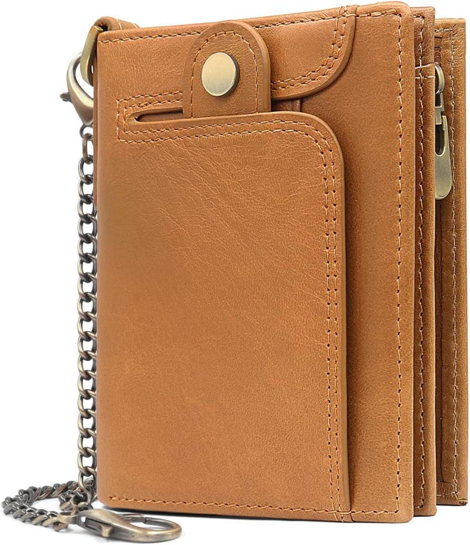 Herren RFID Geldbörse Echtes Leder mit Kette und Münzfach