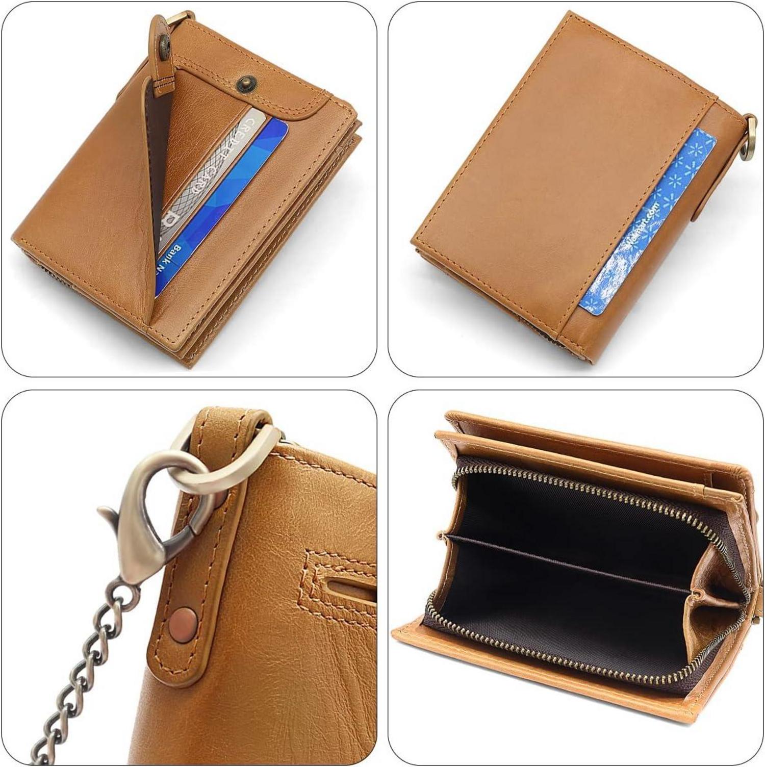 Herren RFID Geldbörse Echtes Leder mit Kette und Münzfach