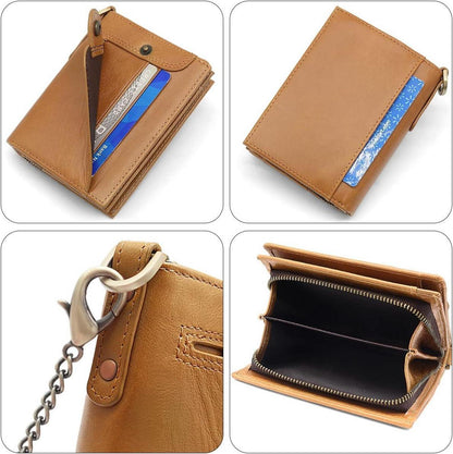 Herren RFID Geldbörse Echtes Leder mit Kette und Münzfach