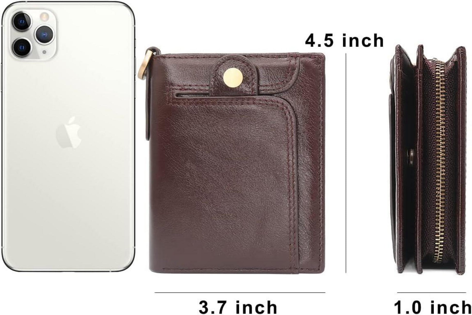 Herren Geldbörse RFID Schutz Echtes Leder mit Kette Münzfach 14