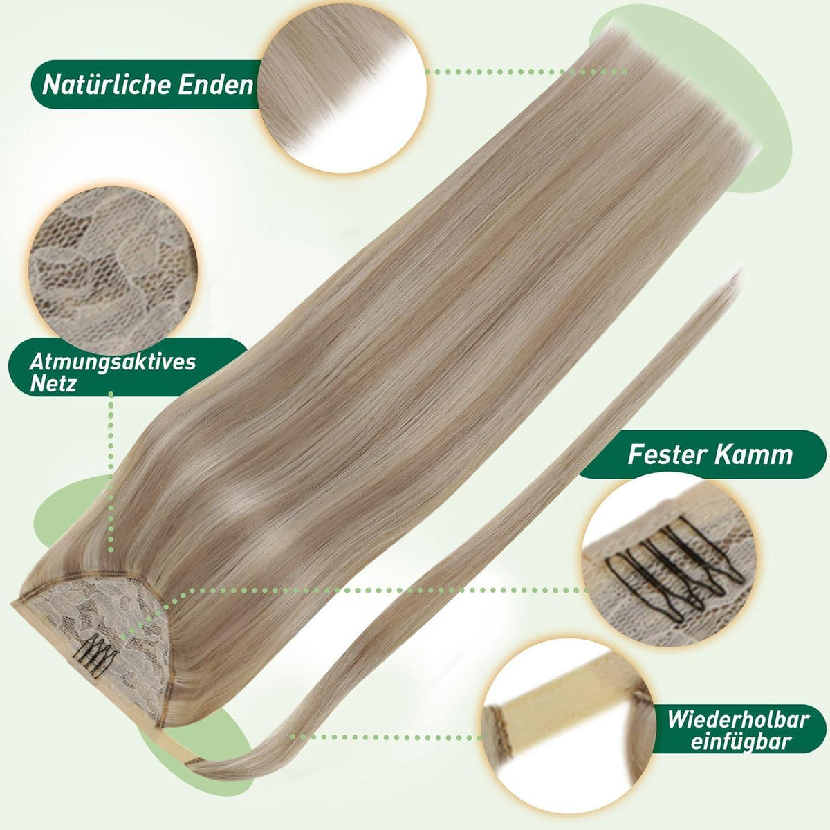 Echthaar Zopfverlängerung Blond Highlights 35cm