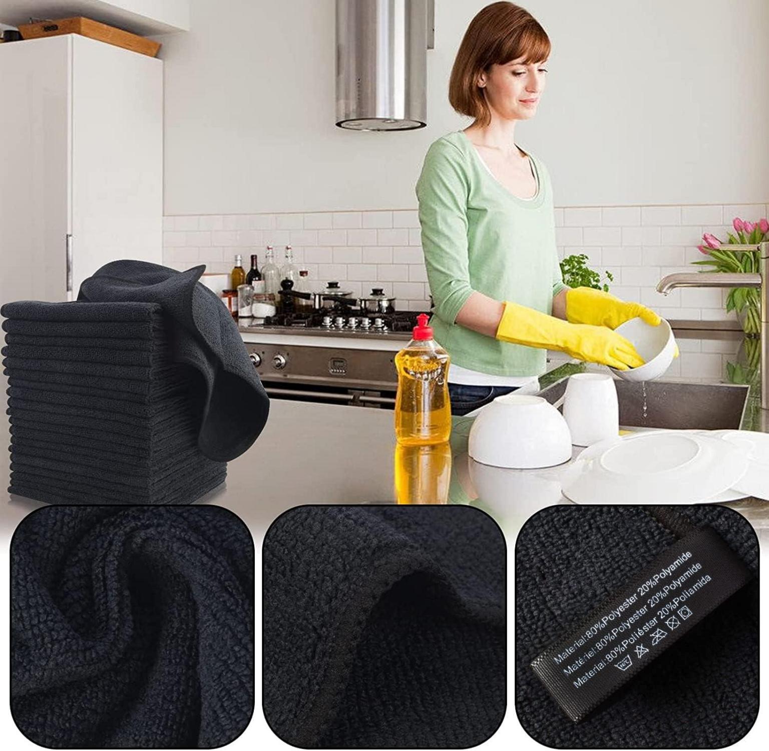 Microfaser Reinigungstücher Schwarz 20er Set saugfähig 30cm X 30cm