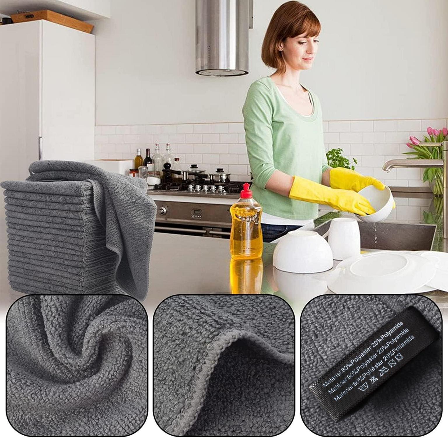 20er Set Grau Microfaser Putztuch Küchenlappen Staubwischen 30x30cm