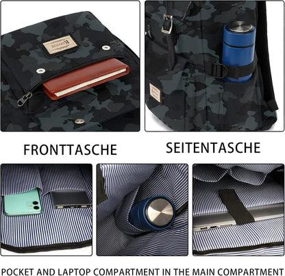 Rucksack Schulrucksack Damen Herren 15,6 Zoll Laptop Wasserdicht Vintage Daypack