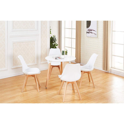 Runder Küchentisch Weiß – MDF mit Buchenbeinen (80x80cm)