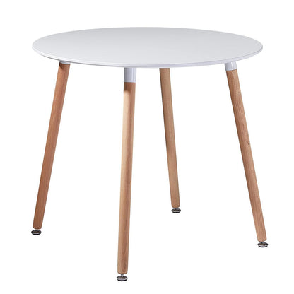 Runder Küchentisch Weiß – MDF mit Buchenbeinen (80x80cm)