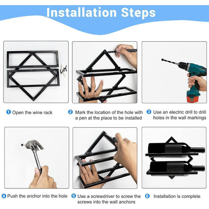 Weinhalter Wand Metall 2 Flaschen Weinregal Schwarz 2 Stück