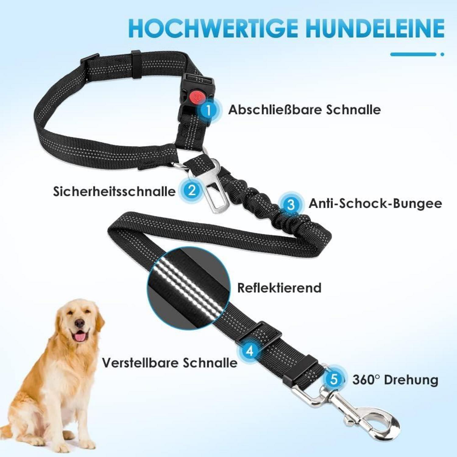SlowTon Hundegurt Auto 2-in-1 Kopfstützen-Rückhalte Anschnallgurt Schwarz