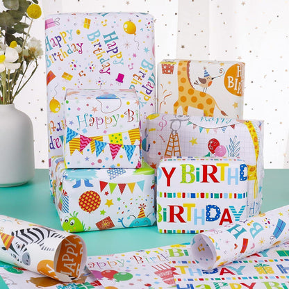 QINREN Kinder Geschenkpapier 6 Stück 70x50 cm Geburtstag