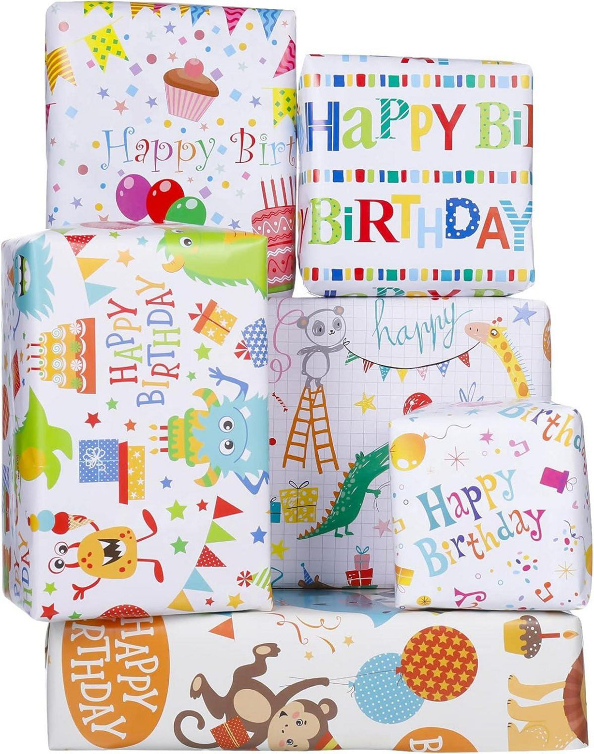 Geschenkpapier Kinder Tiere Bunt 6 Stück 70x50 cm Geburtstag Party