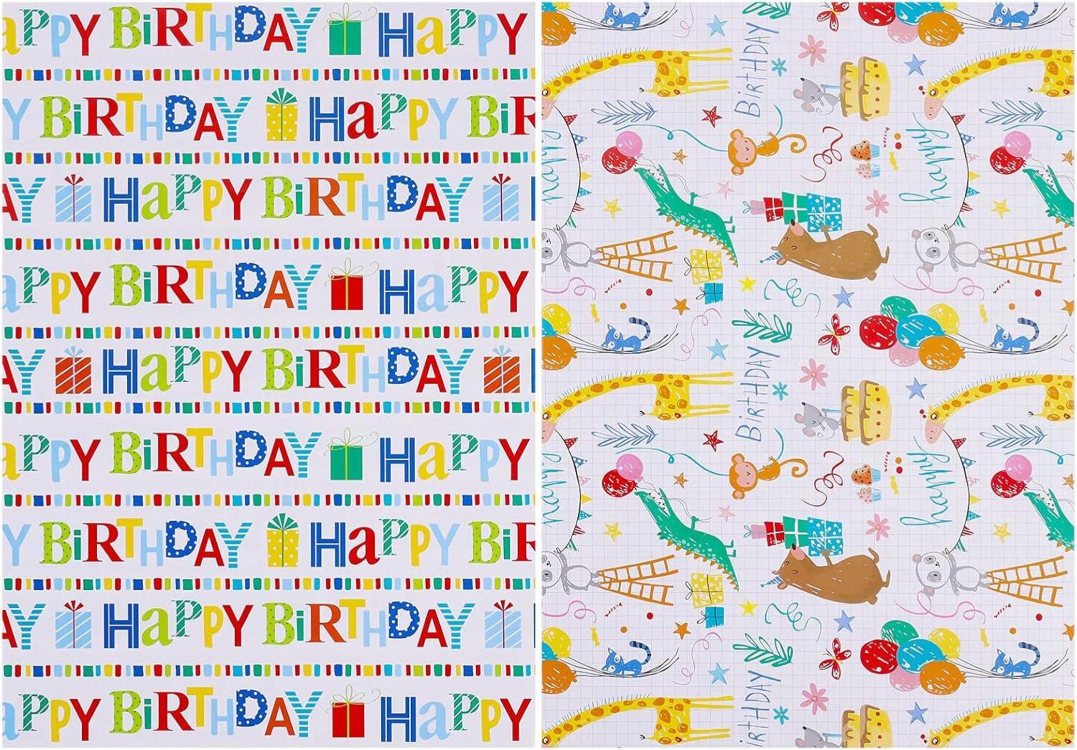 Geschenkpapier Kinder Tiere Bunt 6 Stück 70x50 cm Geburtstag Party
