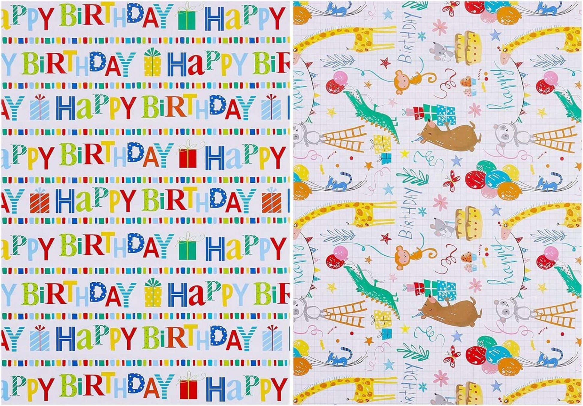Geschenkpapier Kinder Tiere Bunt 6 Stück 70x50 cm Geburtstag Party