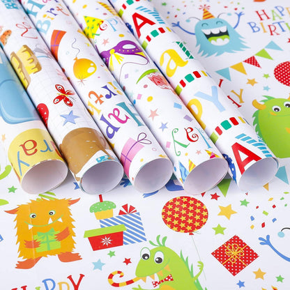 6er Pack Geburtstags Geschenkpapier Set Tiere Bunt 70x50 cm Kinderparty