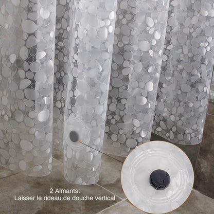 Duschvorhang Anti-Schimmel mit Magneten, 120x180cm, 3D Steinmuster, transparent