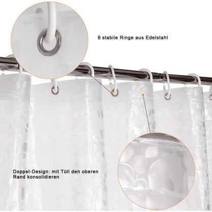 Duschvorhang Anti-Schimmel mit Magneten, 120x180cm, 3D Steinmuster, transparent