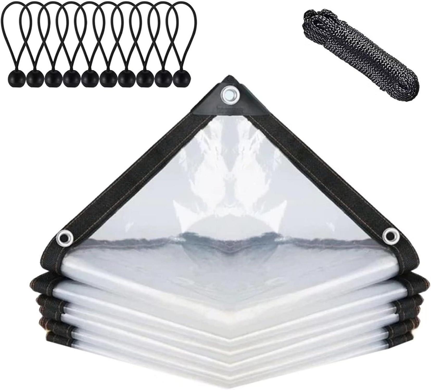 Wasserdichte transparente Plane mit Ösen und Bindeseil 2x2m