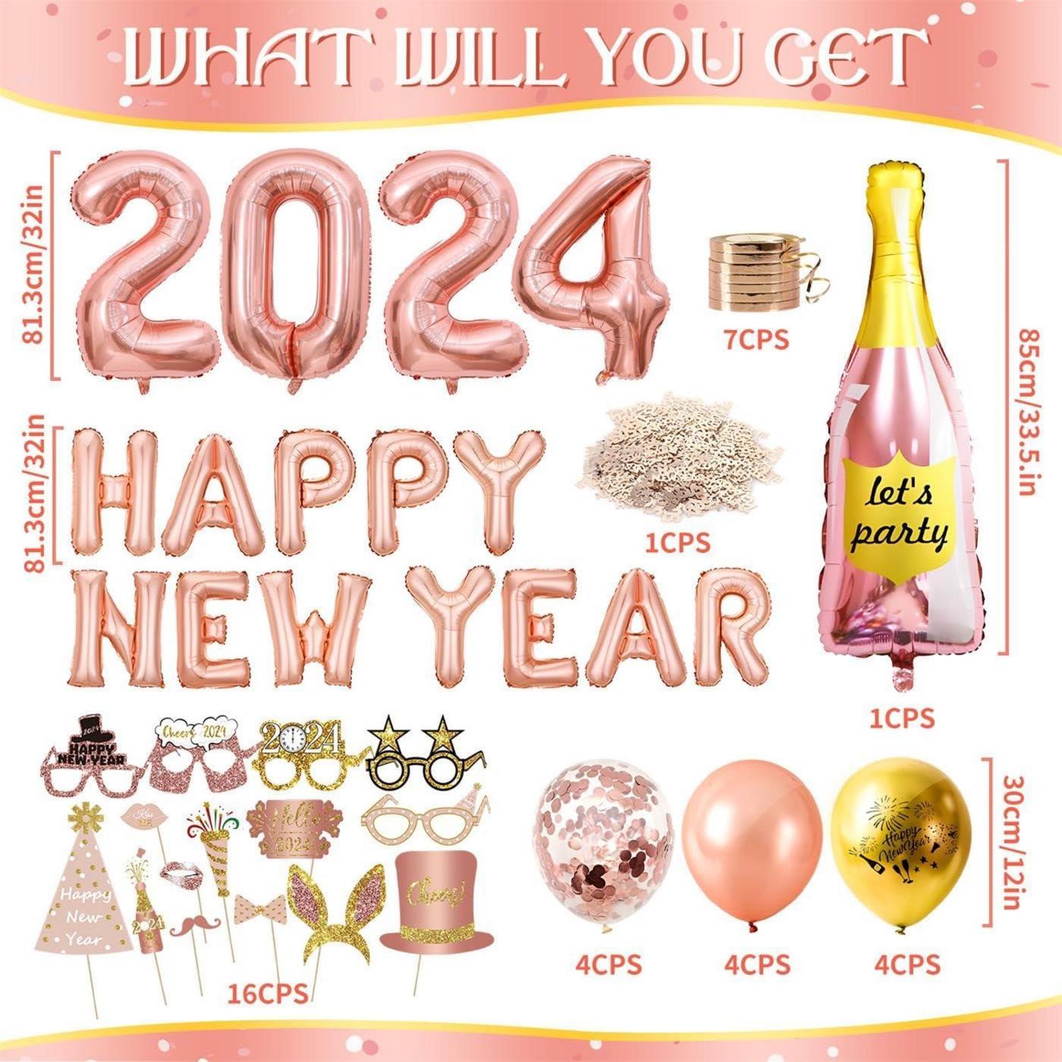 Silvester Deko Set 2024 Rosegold Folienballon Helium Party