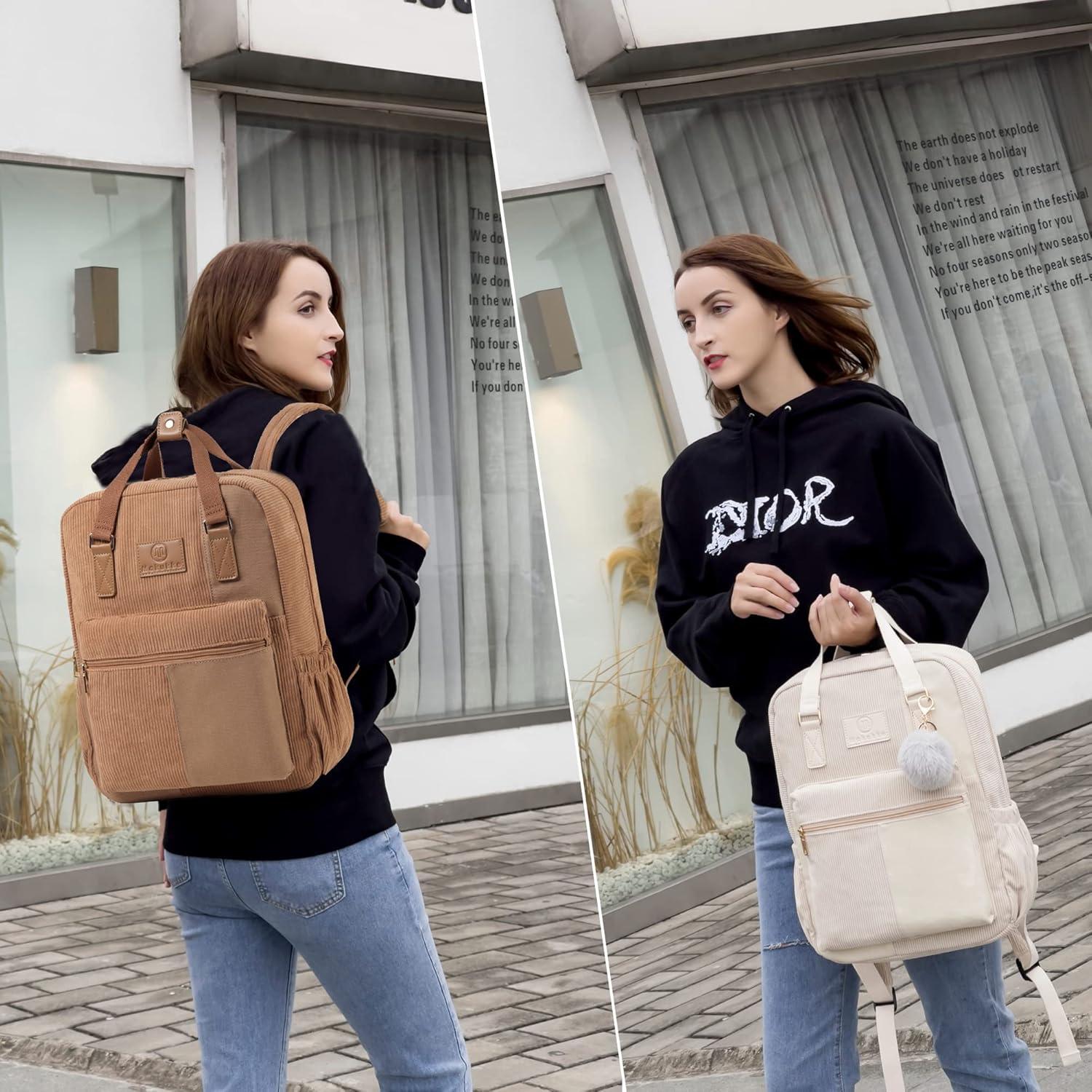 Stylischer Makukke Cord Rucksack Damen Herren Anti-Theft Daypack braun