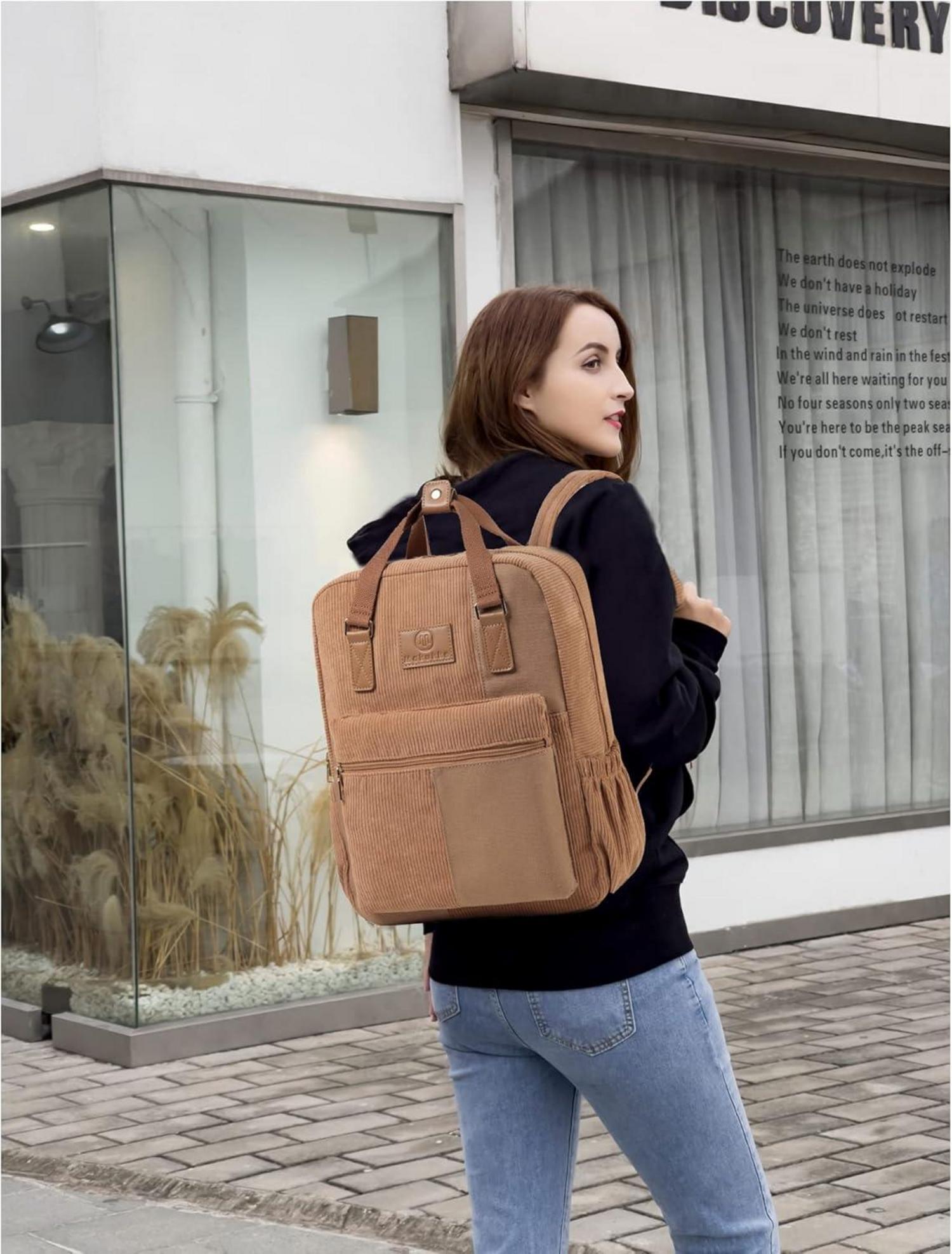 Stylischer Makukke Cord Rucksack Damen Herren Anti-Theft Daypack braun