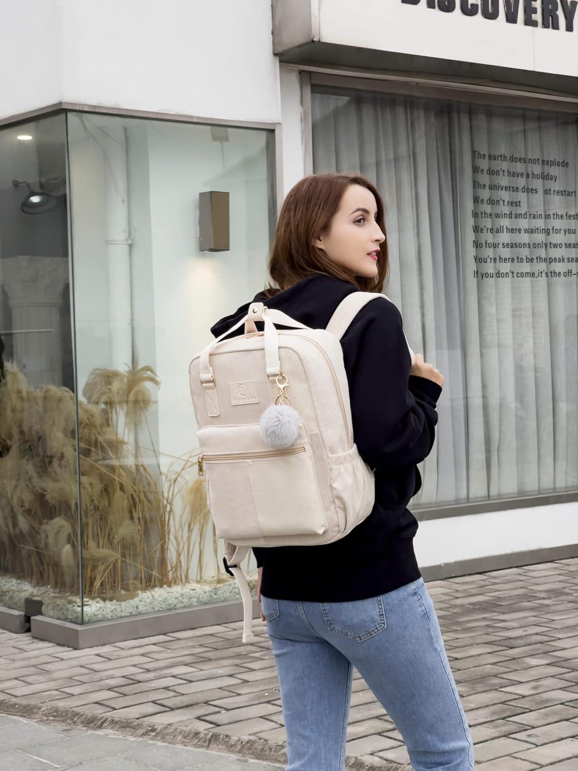 Makukke Cord Rucksack Damen und Herren Casual Daypack Braun